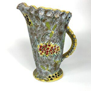Mid century Modern Lava glaze Sgraffito Pitcher Berries
